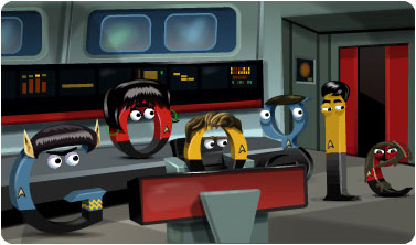 Star Trek Brücke mit Spock, Kirk, Uhura, Sulu, MacCoy und Scotty